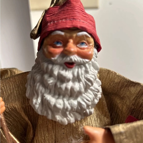 Vtg Crinkled Paper Mache/Ceramic Santa Tree Topper w/Cone Bottom - Picture 4 of 9